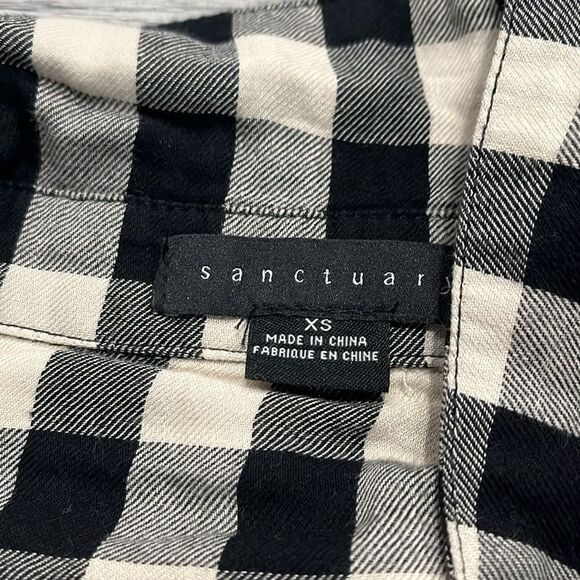 Anthropologie Sanctuary Plaid checkered Button-Up Shirt in Black and White XS - Picture 6 of 7
